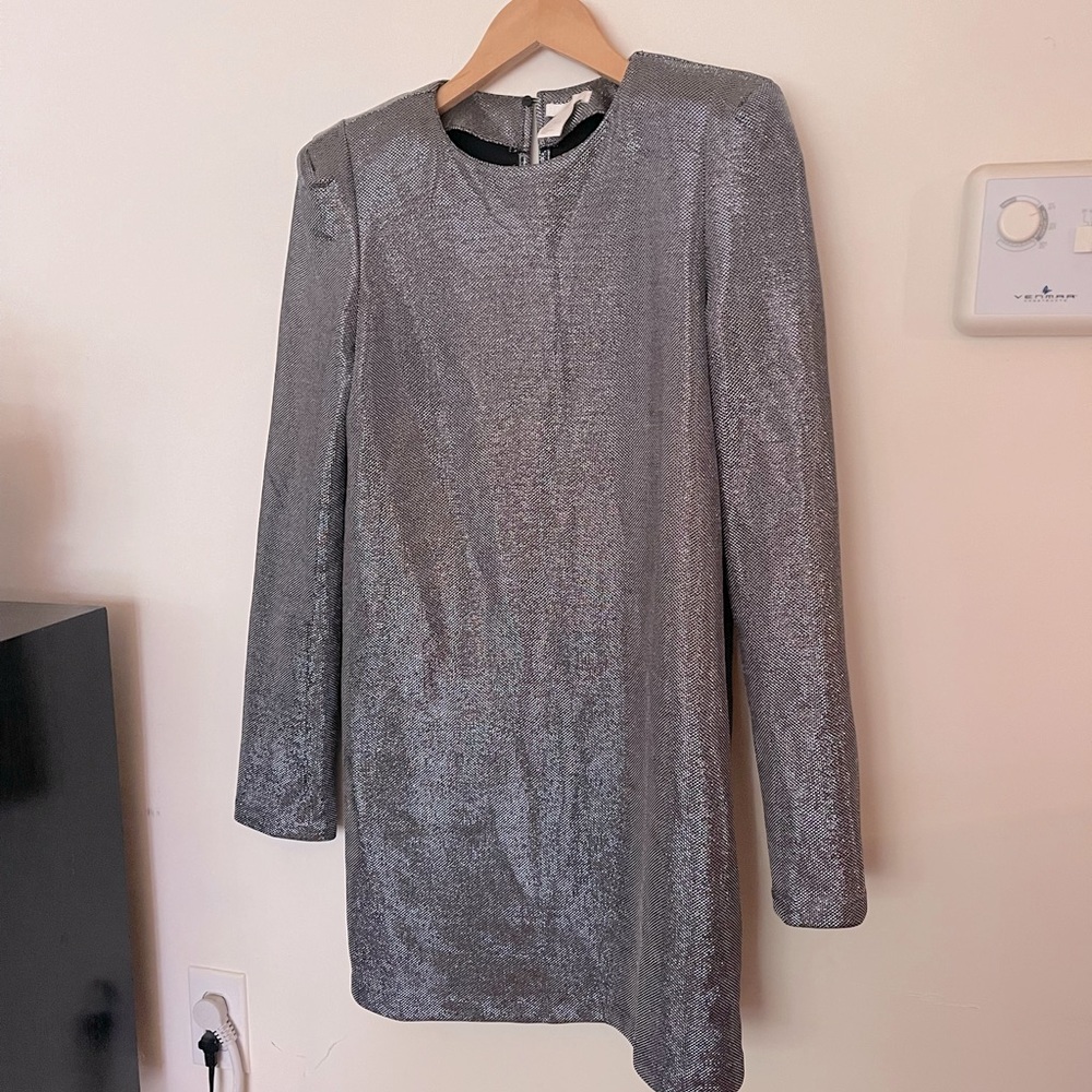 H&M Metal Effect Long Sleeve Mini Dress with Shoulder Pads